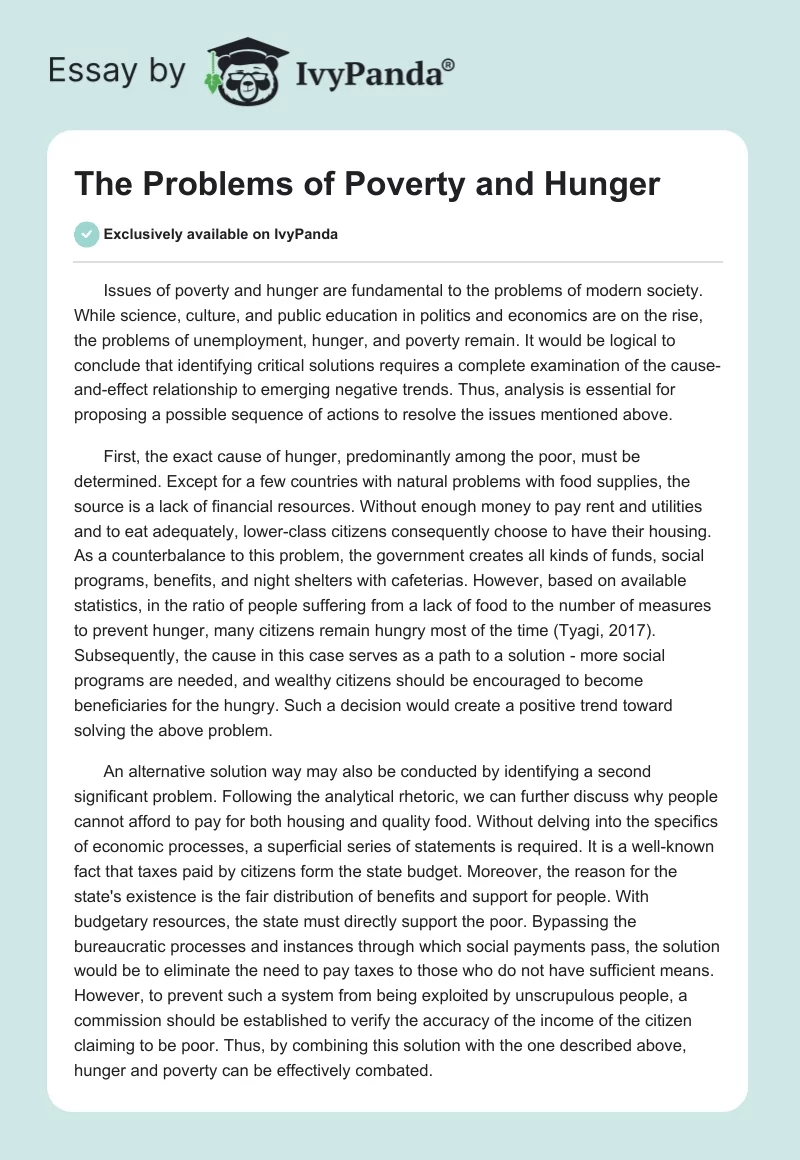 The Problems of Poverty and Hunger. Page 1