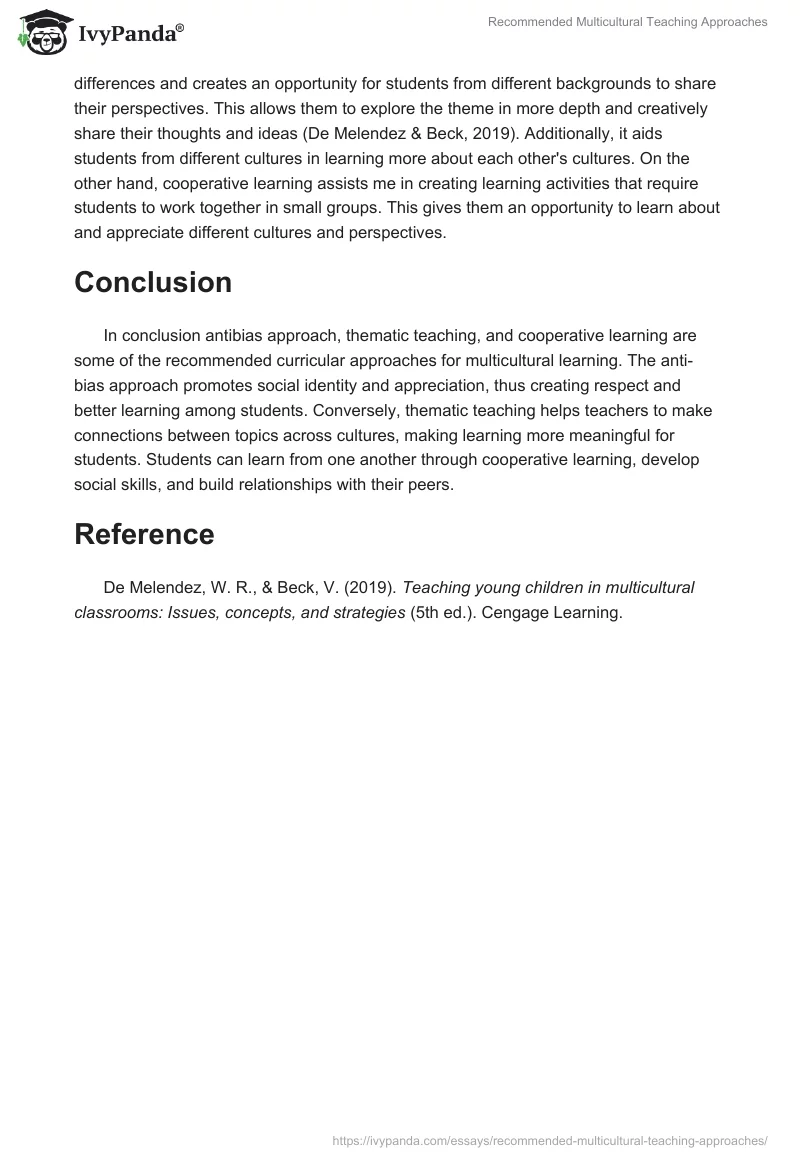 Recommended Multicultural Teaching Approaches. Page 2