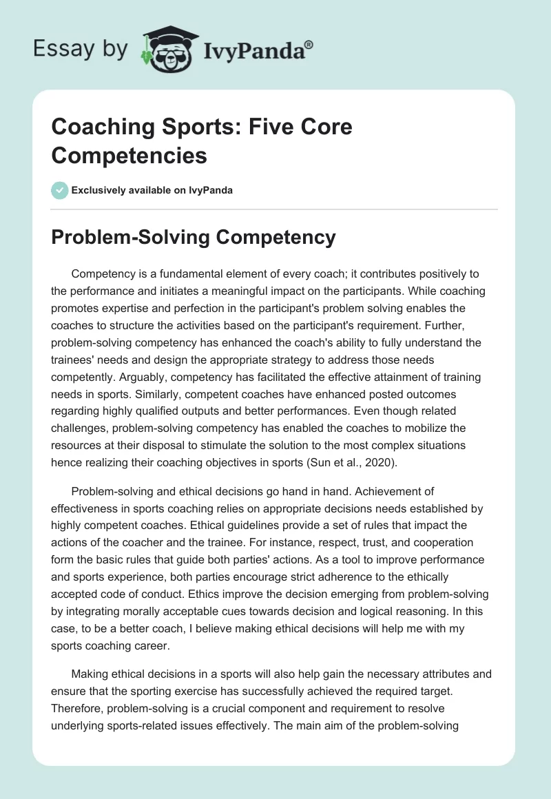 Coaching Sports: Five Core Competencies. Page 1