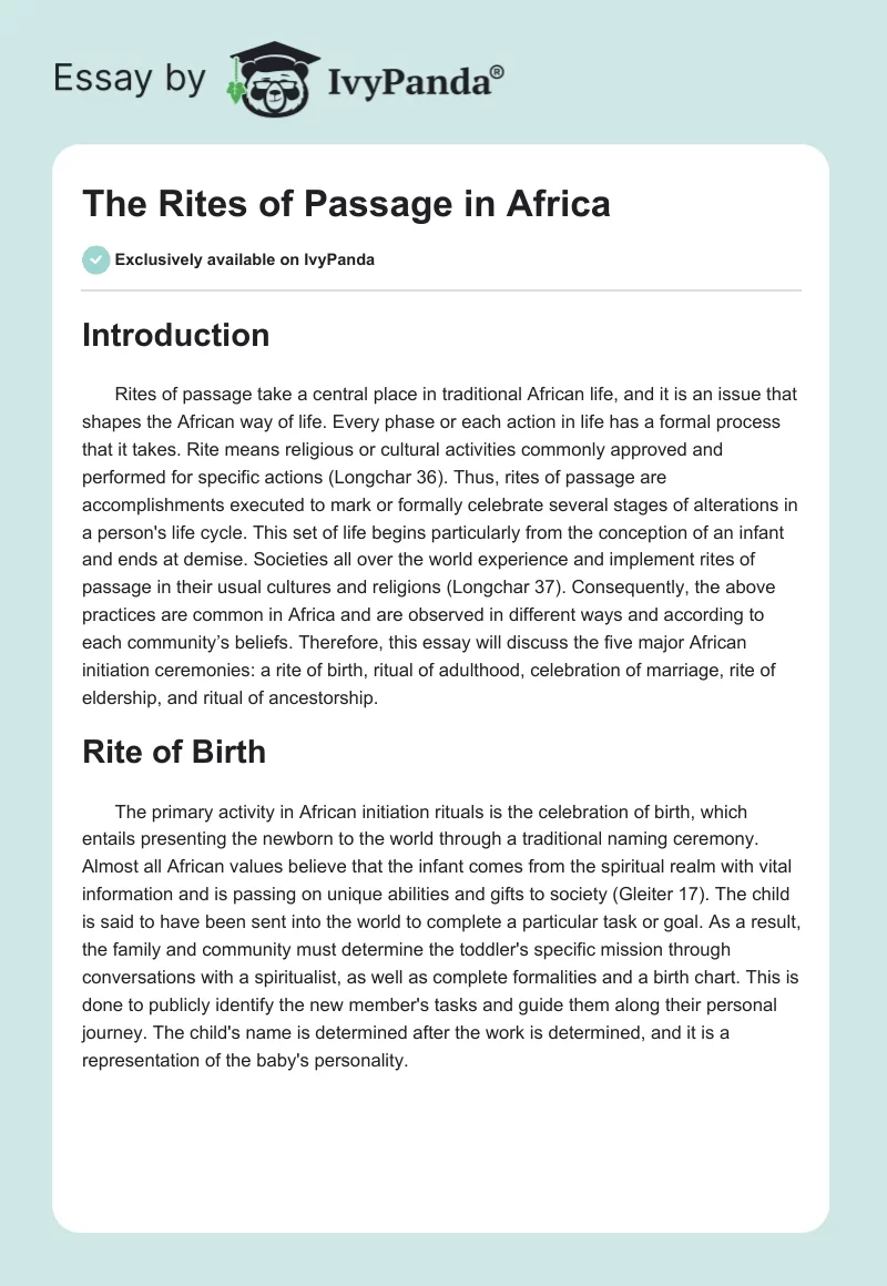 The Rites of Passage in Africa. Page 1