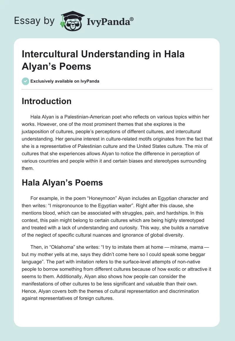 Intercultural Understanding in Hala Alyan’s Poems. Page 1