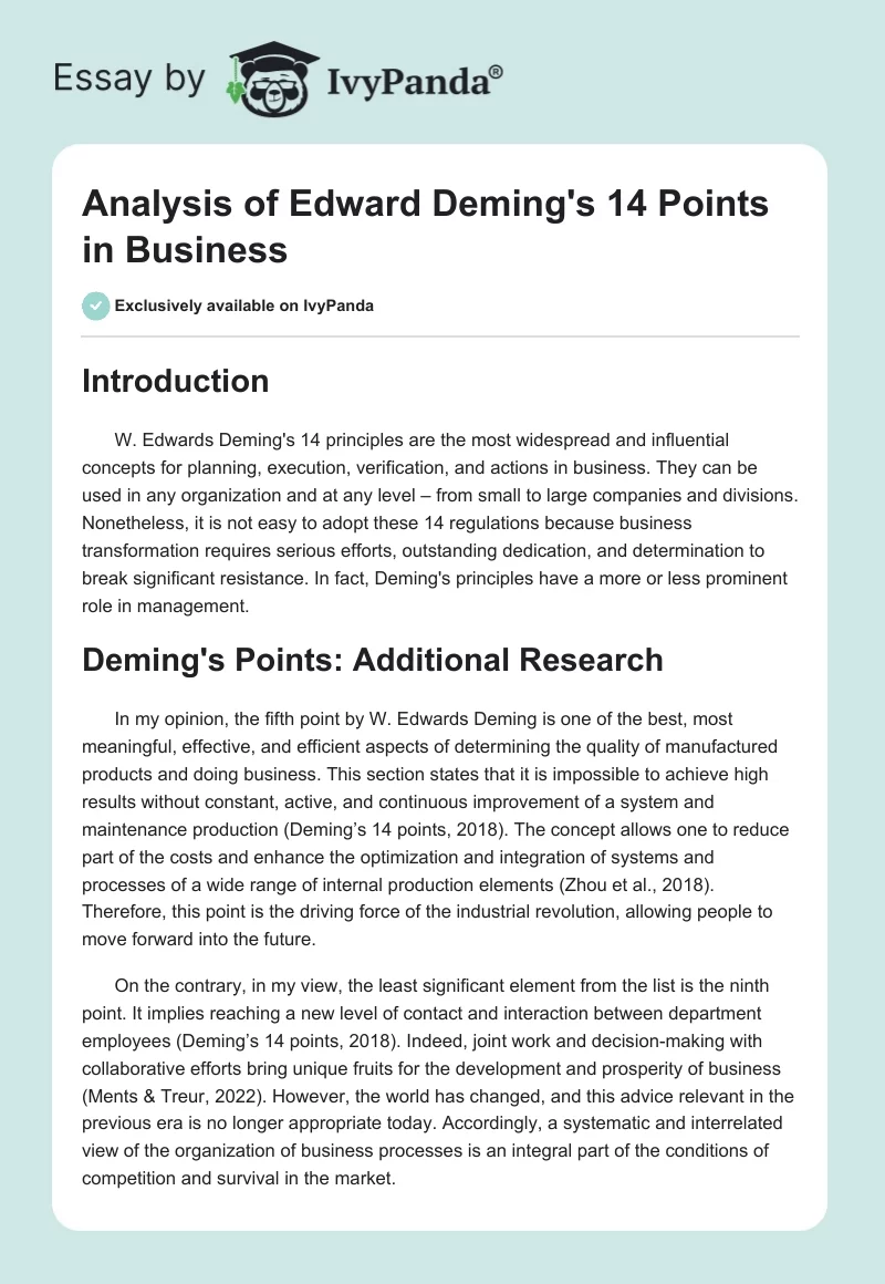 Analysis of Edward Deming's 14 Points in Business. Page 1