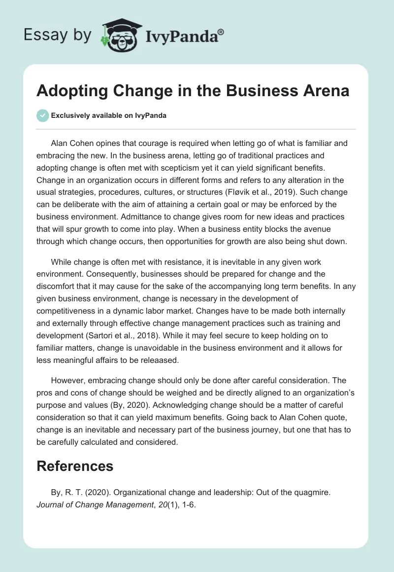 Adopting Change in the Business Arena. Page 1