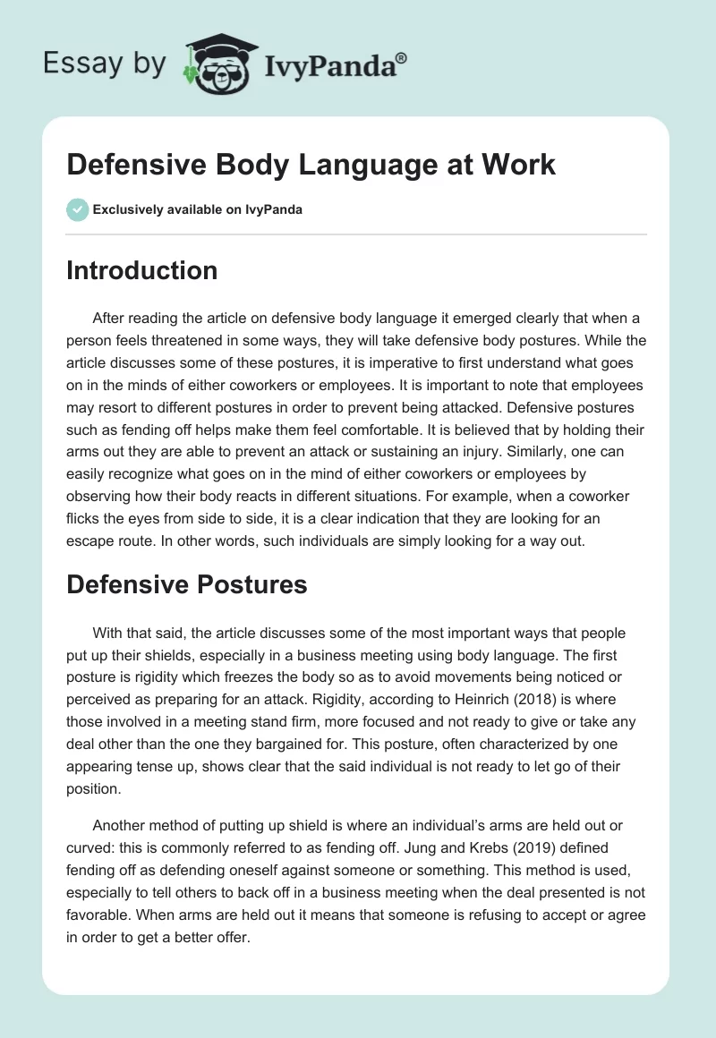 Defensive Body Language at Work. Page 1