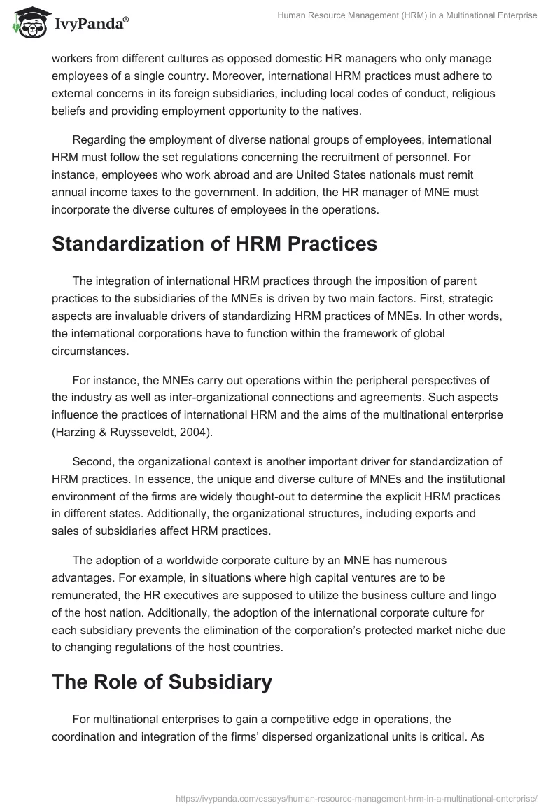 Human Resource Management (HRM) in a Multinational Enterprise. Page 2