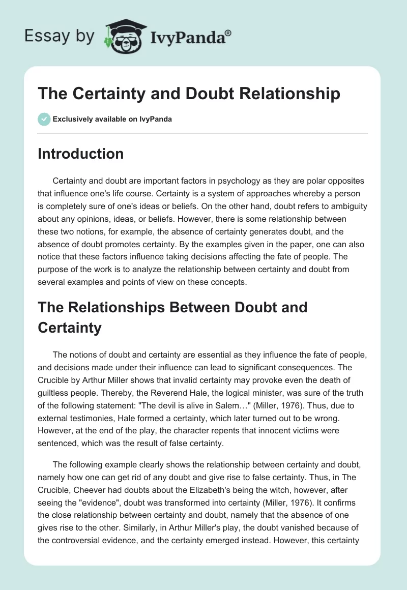 The Certainty and Doubt Relationship. Page 1