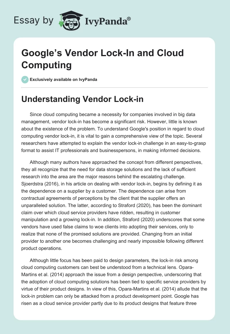 Google’s Vendor Lock-In and Cloud Computing. Page 1