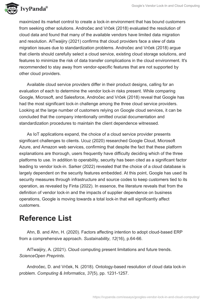 Google’s Vendor Lock-In and Cloud Computing. Page 5