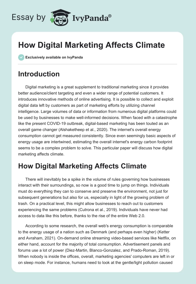 How Digital Marketing Affects Climate. Page 1