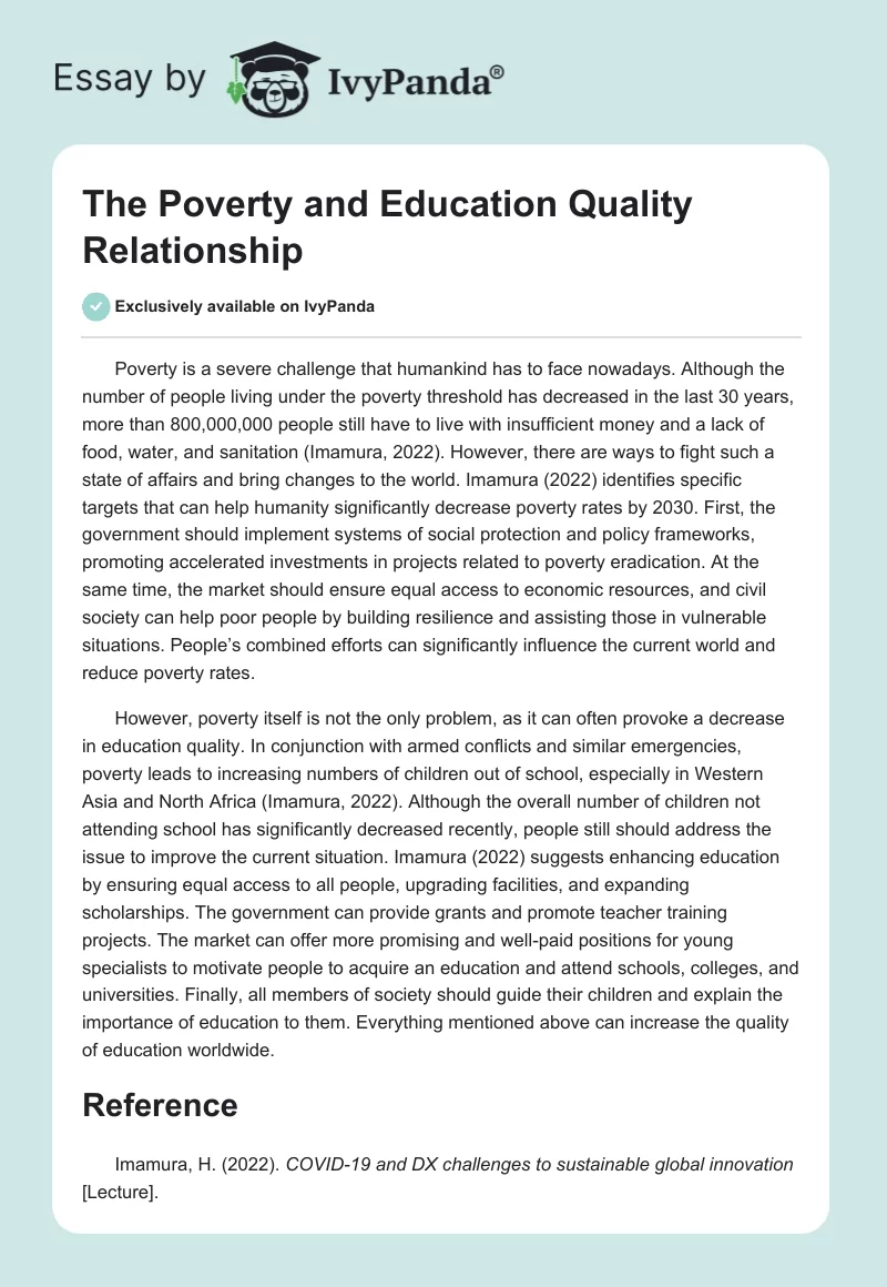 The Poverty and Education Quality Relationship. Page 1
