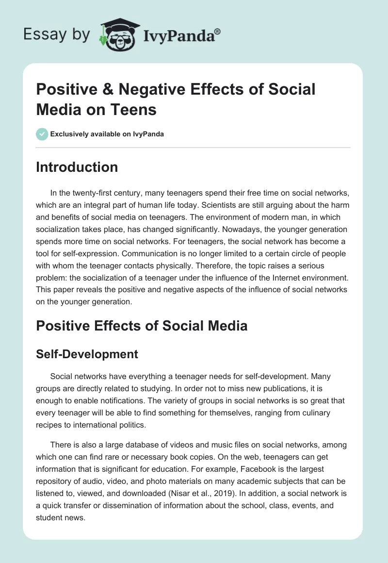 Positive & Negative Effects of Social Media on Teens. Page 1