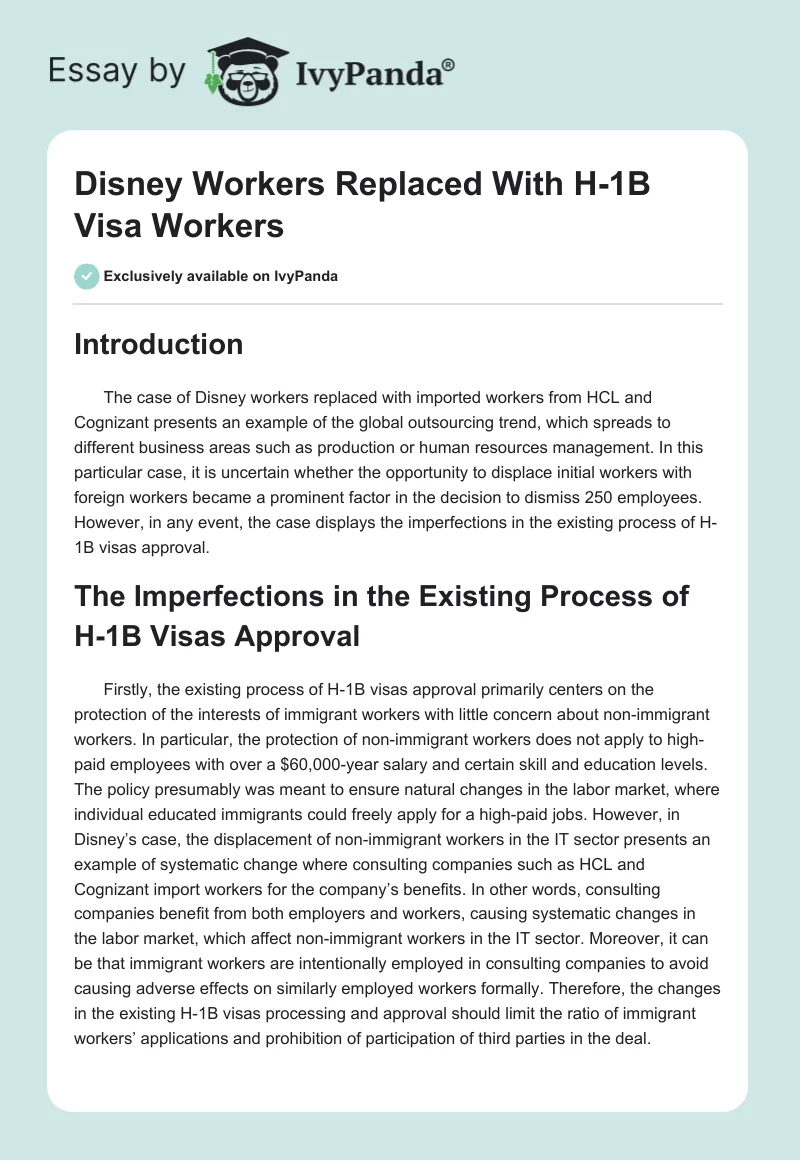 Disney Workers Replaced With H-1B Visa Workers. Page 1
