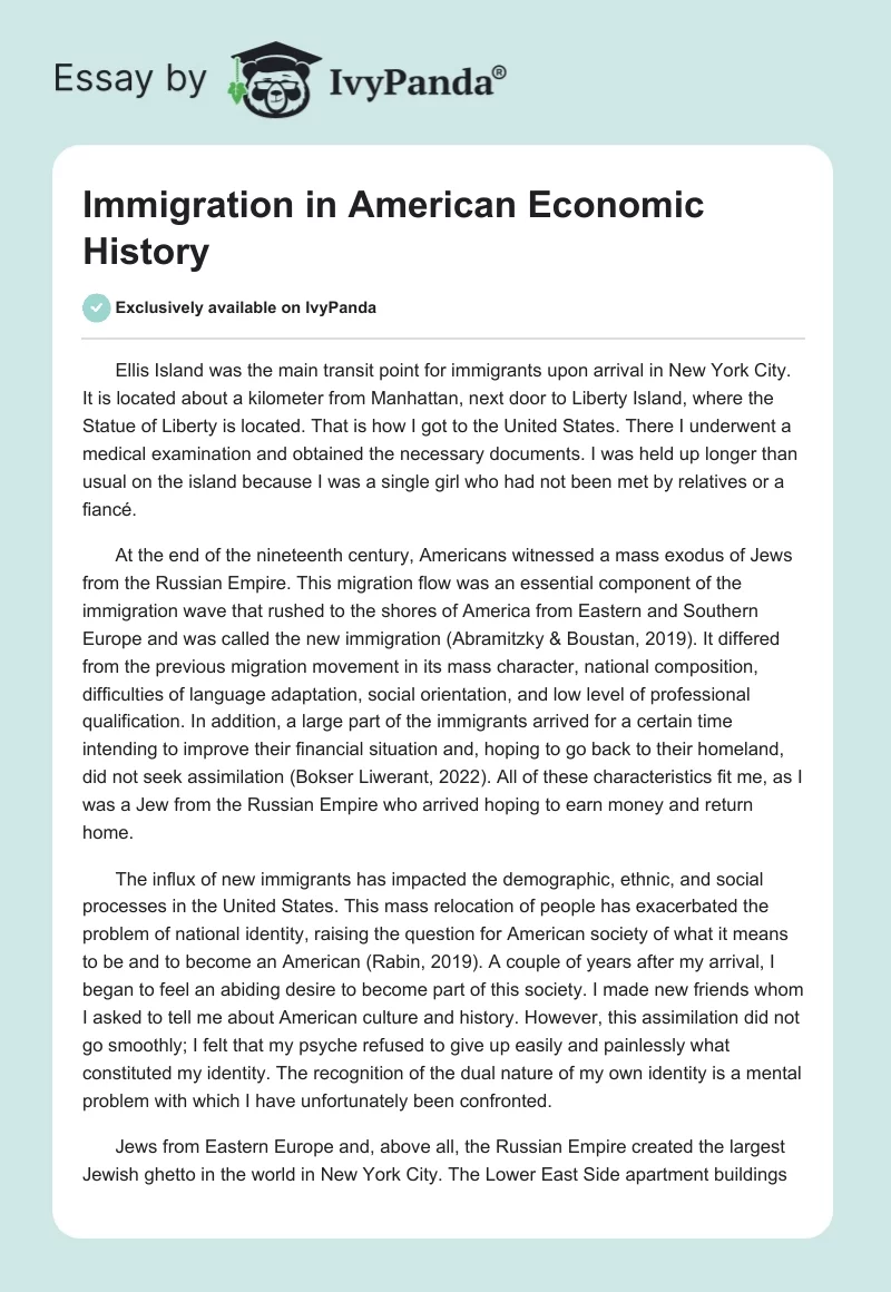 Immigration in American Economic History. Page 1
