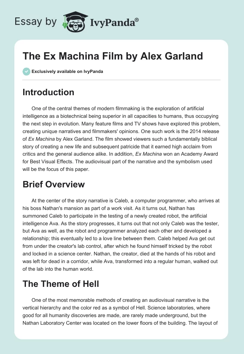 The Ex Machina Film by Alex Garland. Page 1