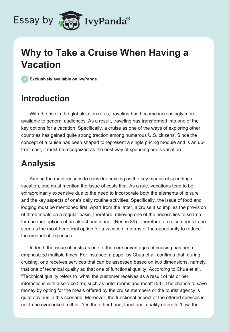 Why to Take a Cruise When Having a Vacation. Page 1