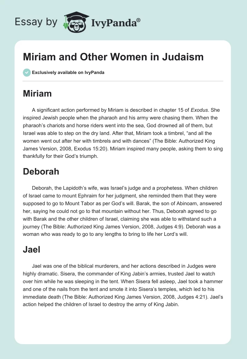 Miriam and Other Women in Judaism. Page 1