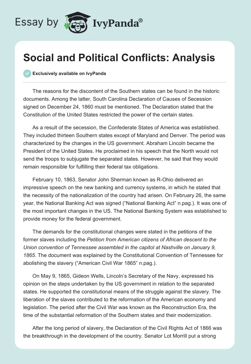 Social and Political Conflicts: Analysis. Page 1