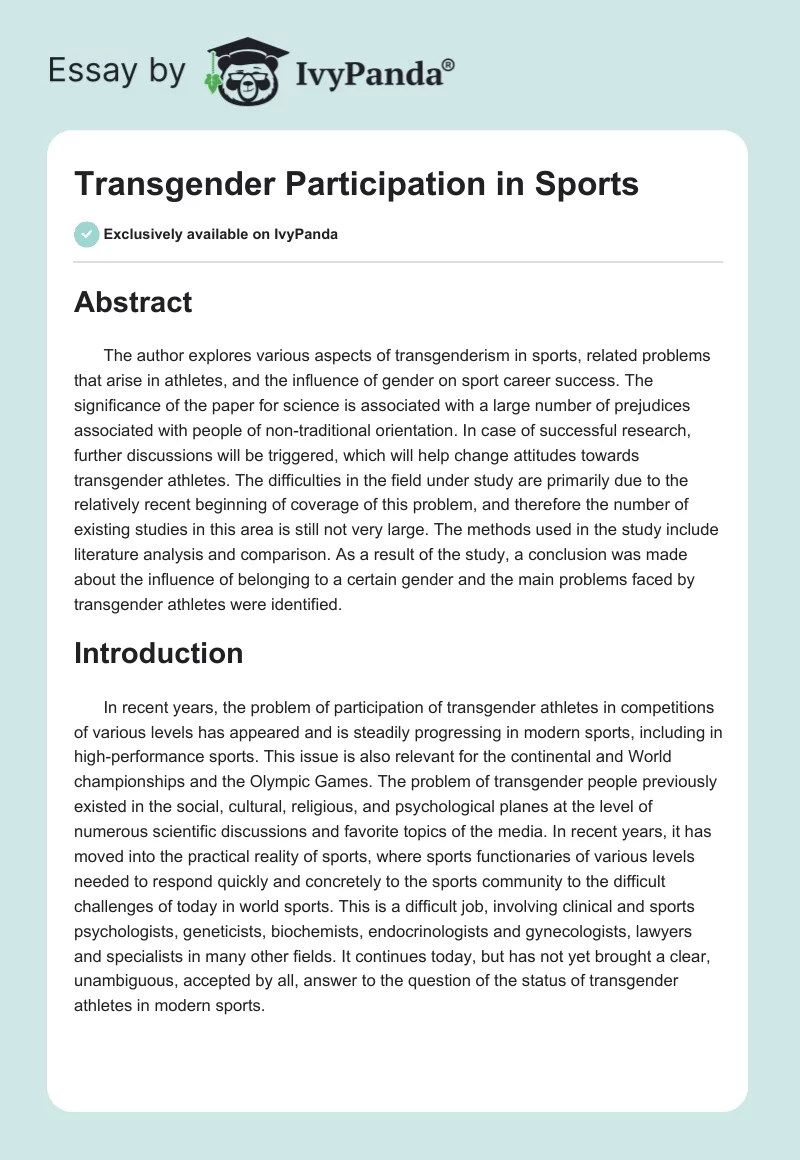 Transgender Participation in Sports. Page 1
