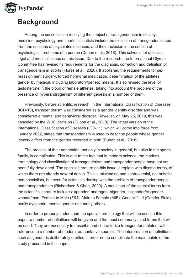 Transgender Participation in Sports. Page 2