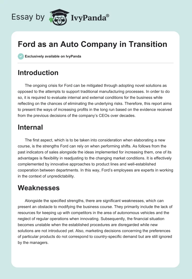 Ford as an Auto Company in Transition. Page 1