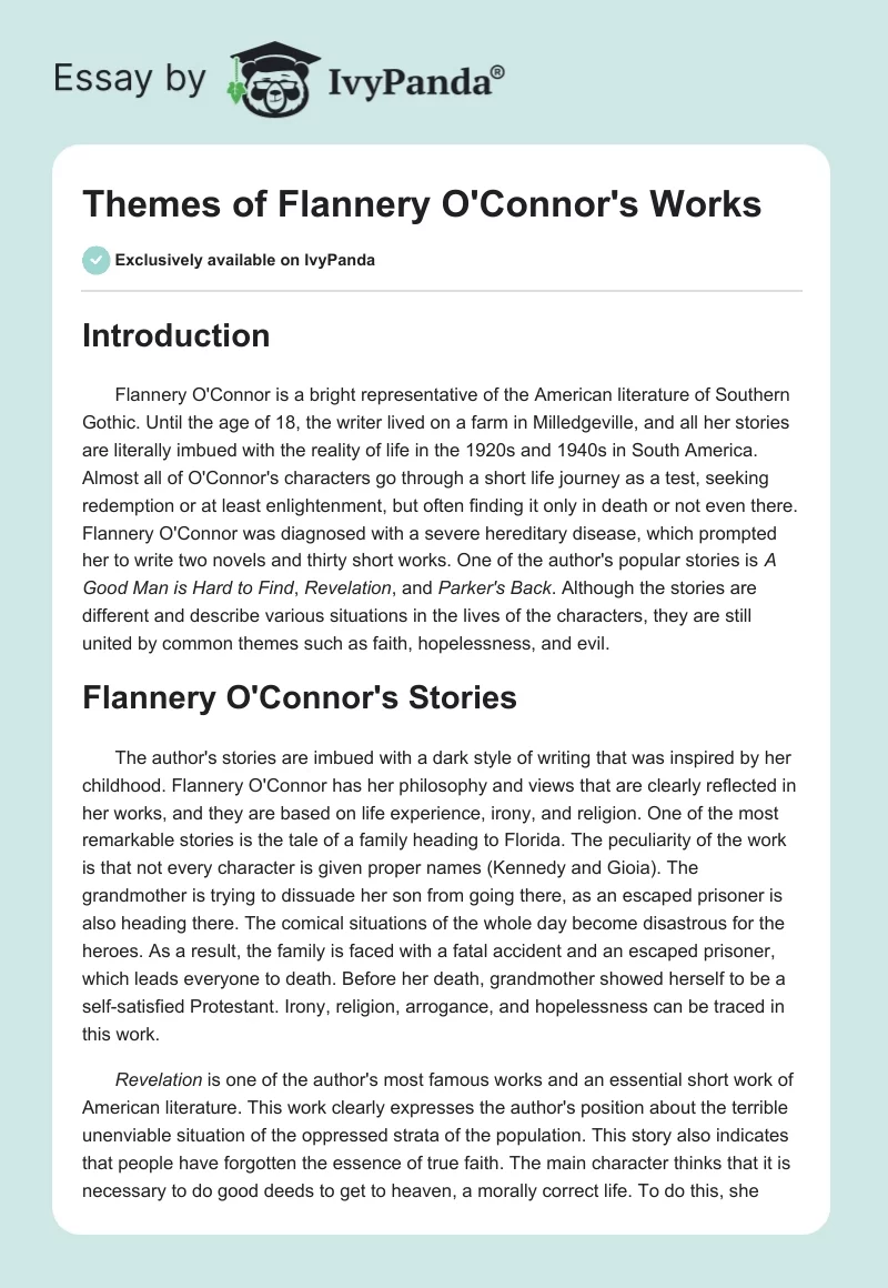 Themes of Flannery O'Connor's Works. Page 1
