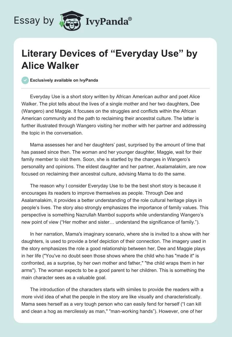 Literary Devices of “Everyday Use” by Alice Walker. Page 1