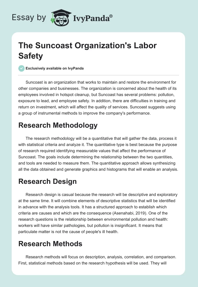 The Suncoast Organization's Labor Safety. Page 1