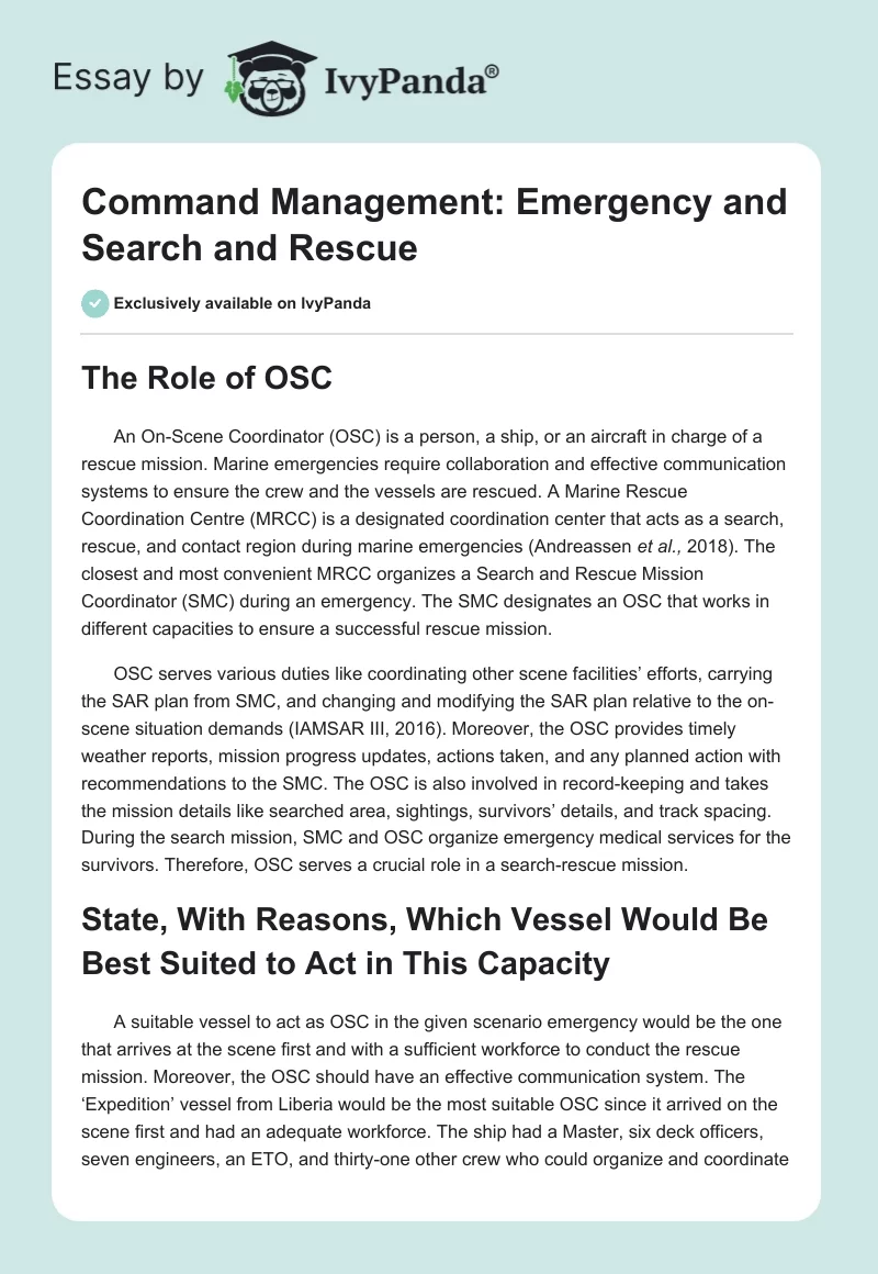 Command Management: Emergency and Search and Rescue. Page 1