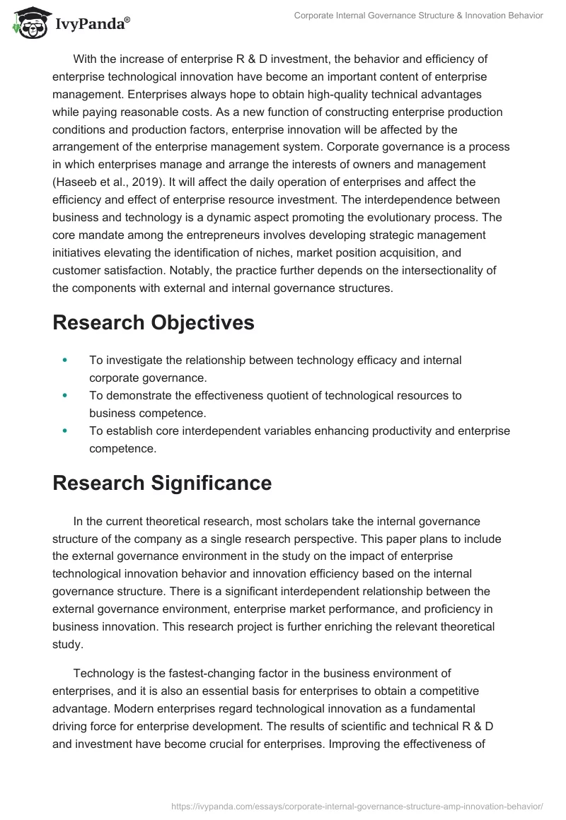 Corporate Internal Governance Structure & Innovation Behavior. Page 2