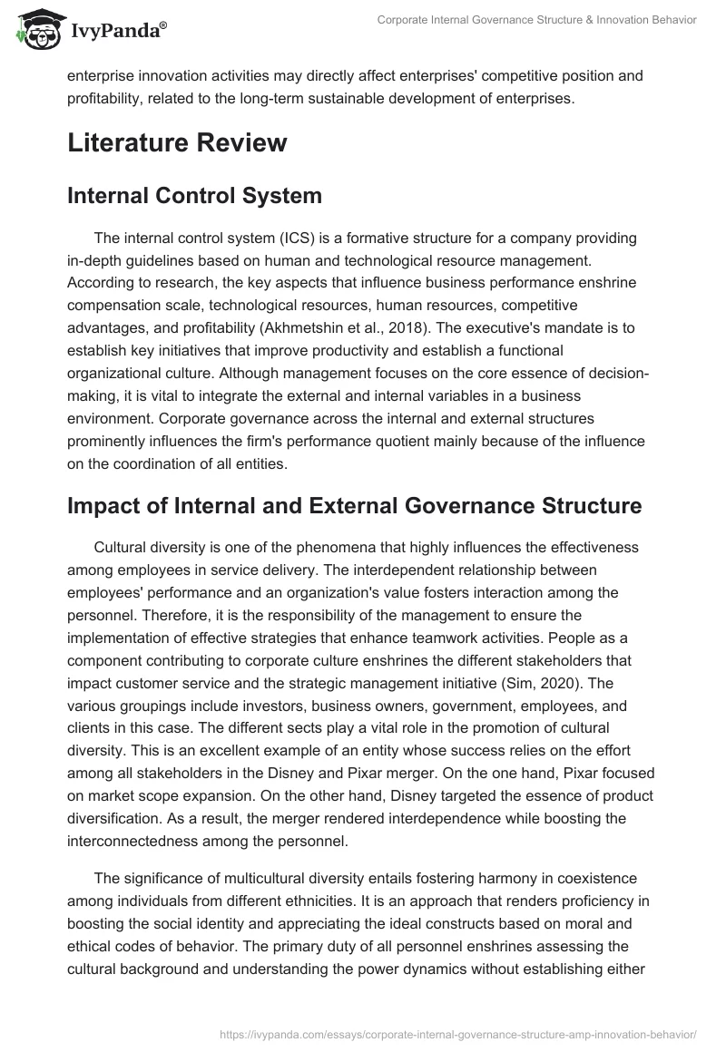 Corporate Internal Governance Structure & Innovation Behavior. Page 3