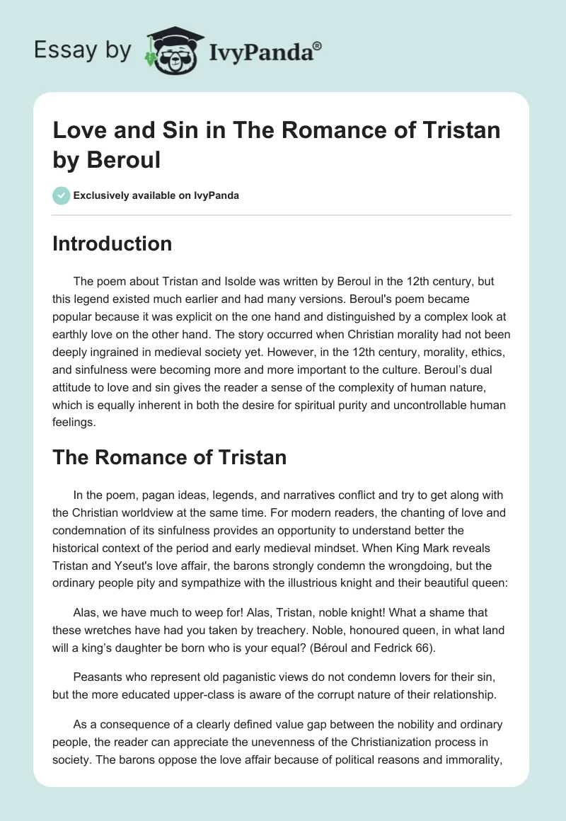 Love and Sin in The Romance of Tristan by Beroul. Page 1