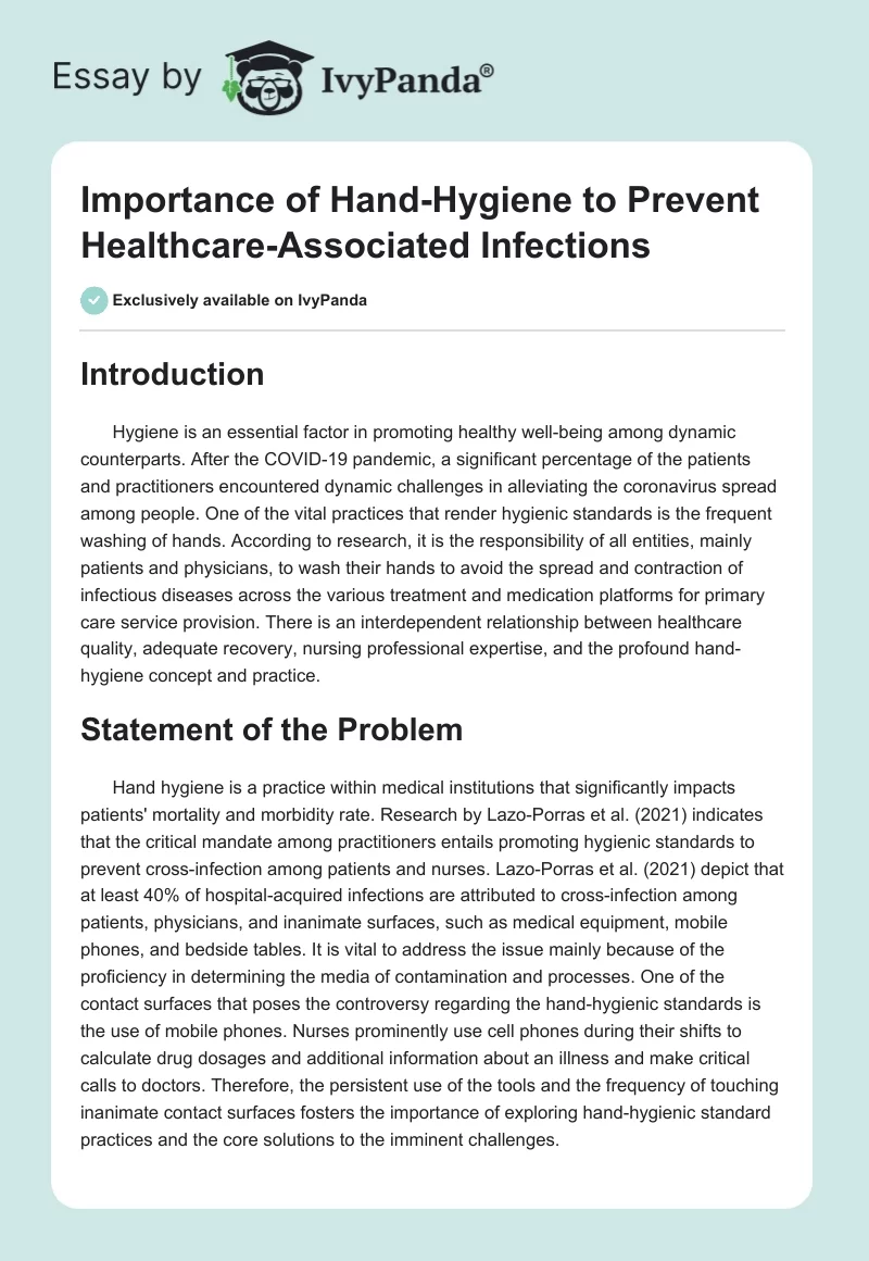 Importance of Hand-Hygiene to Prevent Healthcare-Associated Infections. Page 1