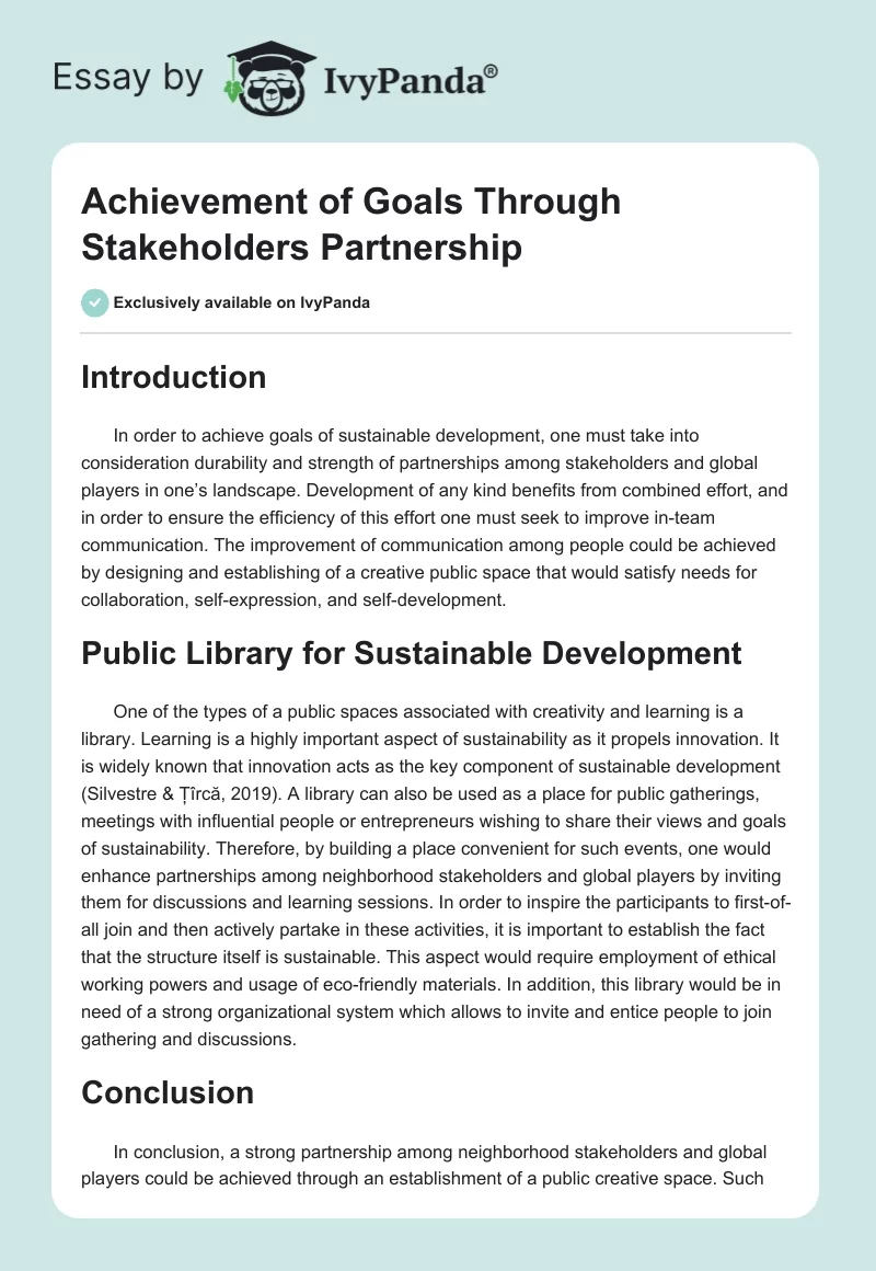 Achievement of Goals Through Stakeholders Partnership. Page 1