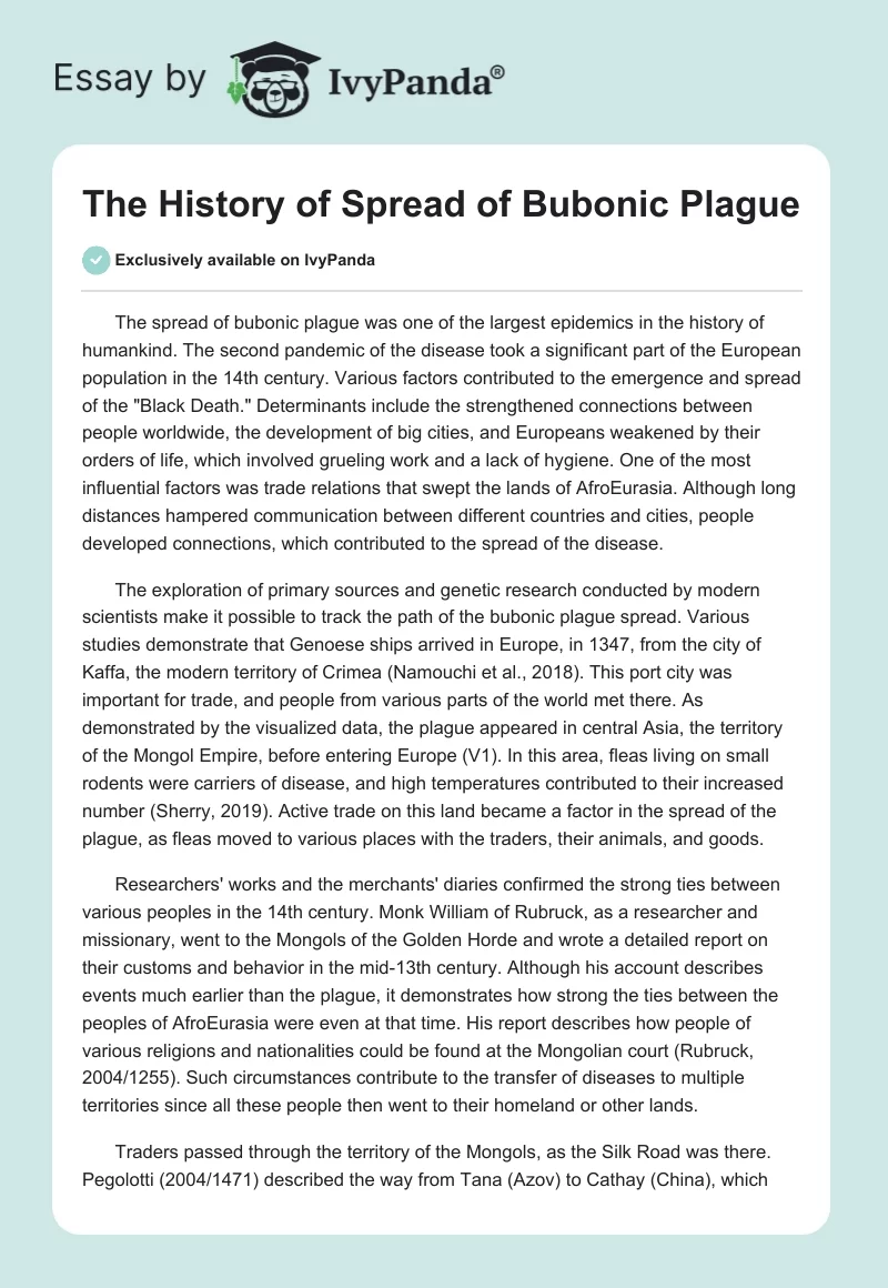 The History of Spread of Bubonic Plague. Page 1