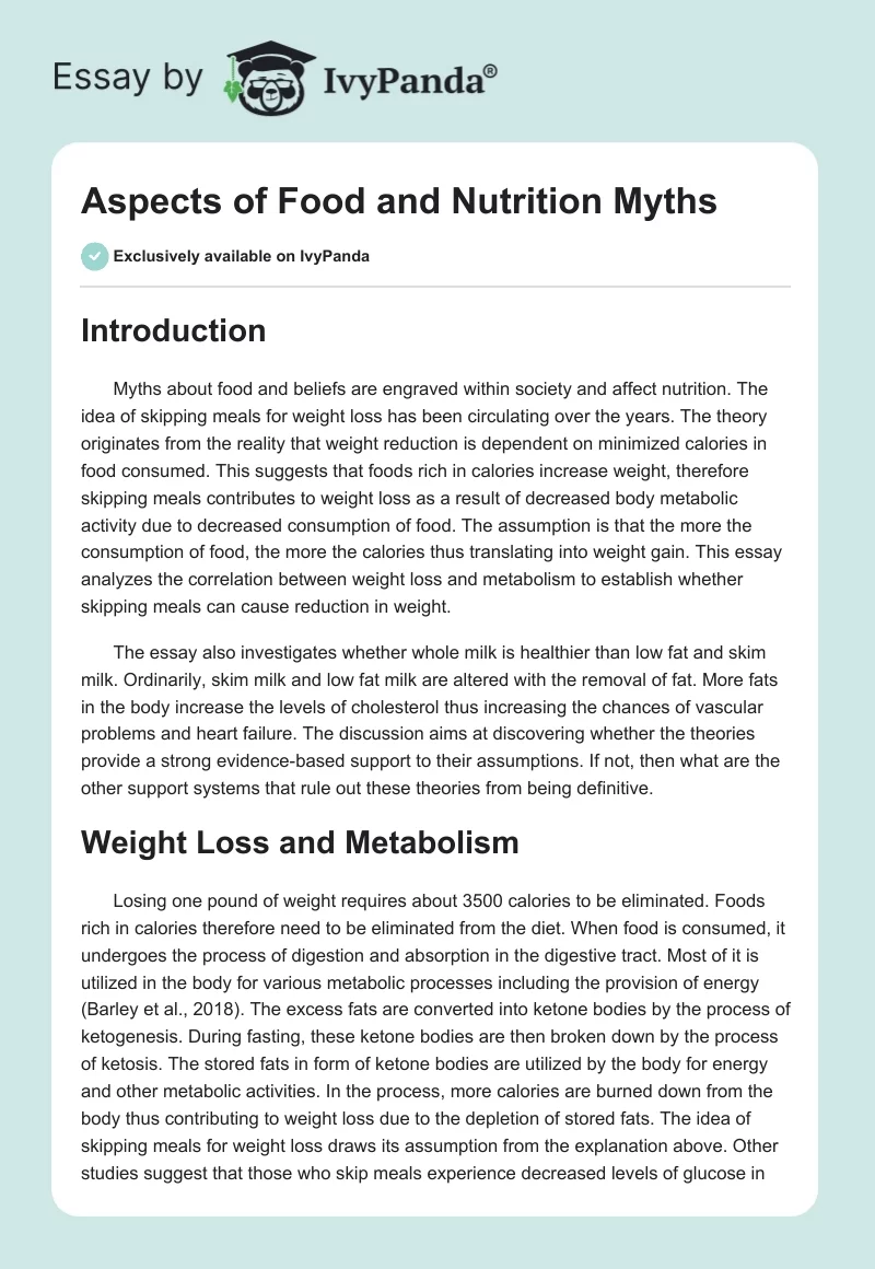 Aspects of Food and Nutrition Myths. Page 1