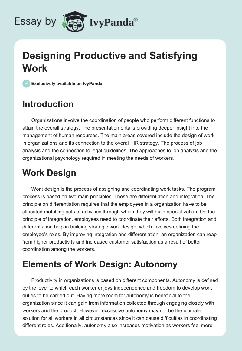 Designing Productive and Satisfying Work. Page 1