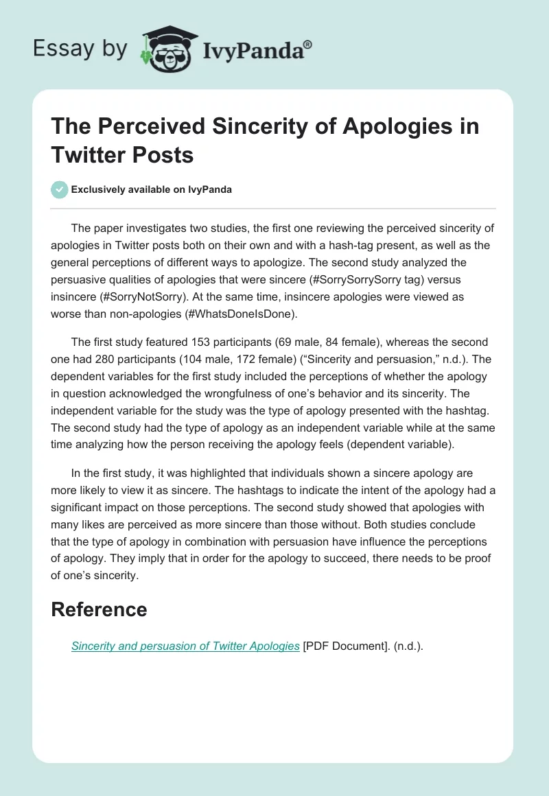 The Perceived Sincerity of Apologies in Twitter Posts. Page 1