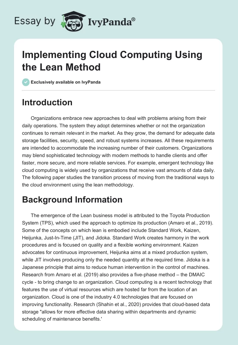 Implementing Cloud Computing Using the Lean Method. Page 1