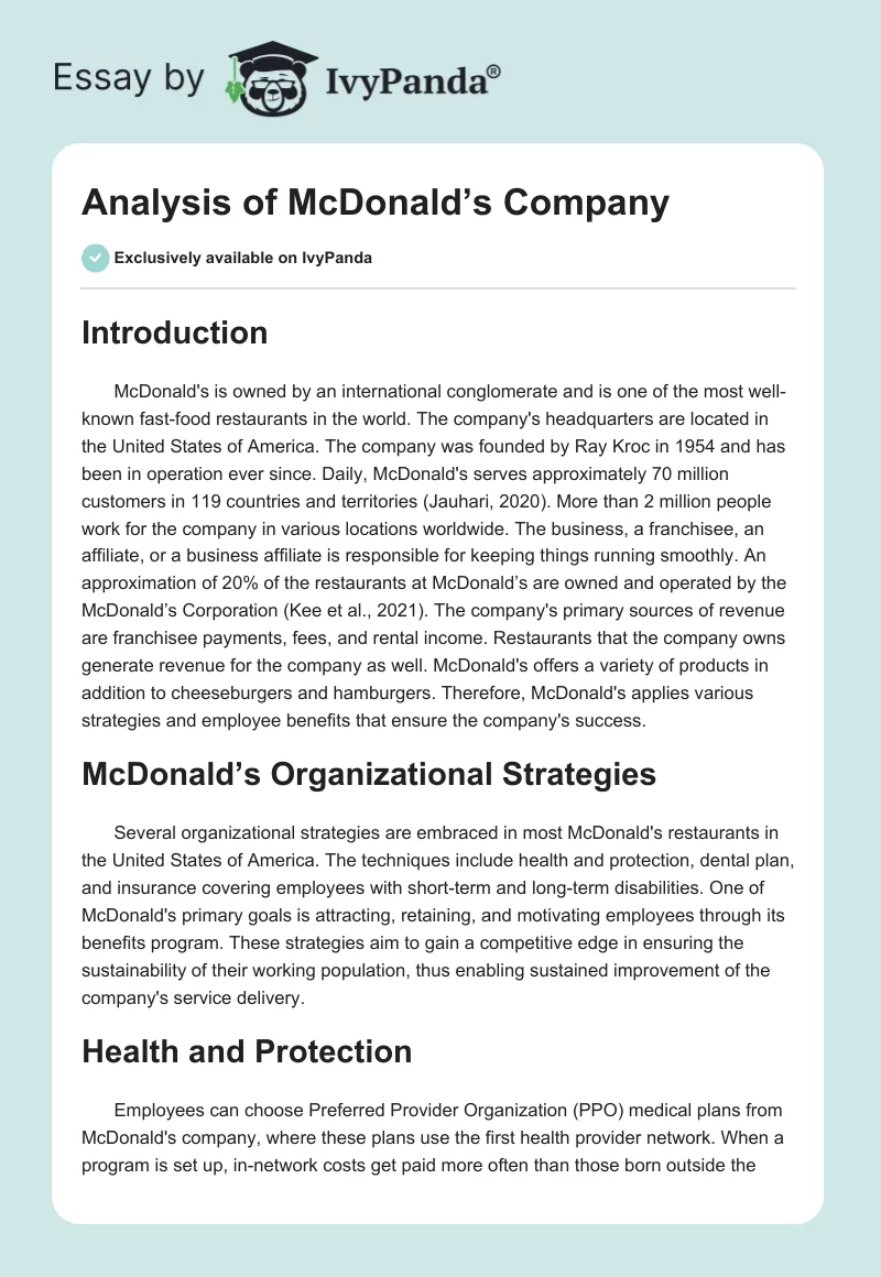 Analysis of McDonald’s Company. Page 1