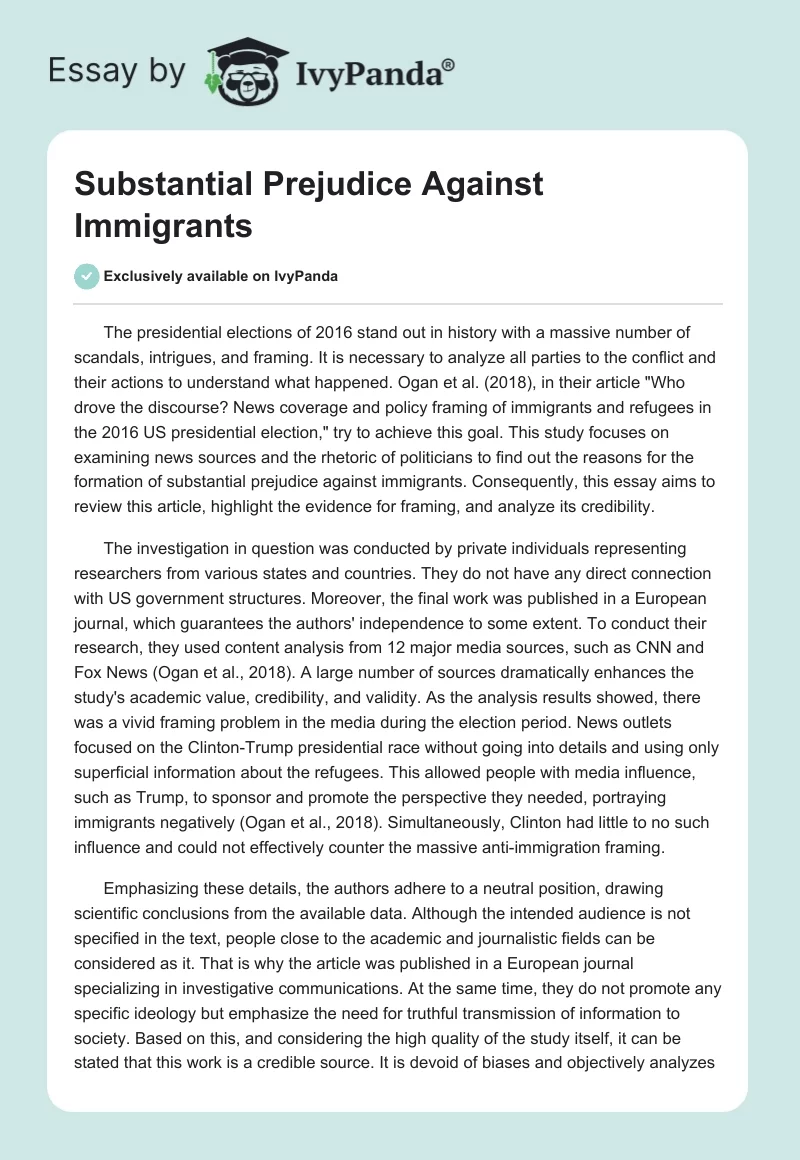 Substantial Prejudice Against Immigrants. Page 1