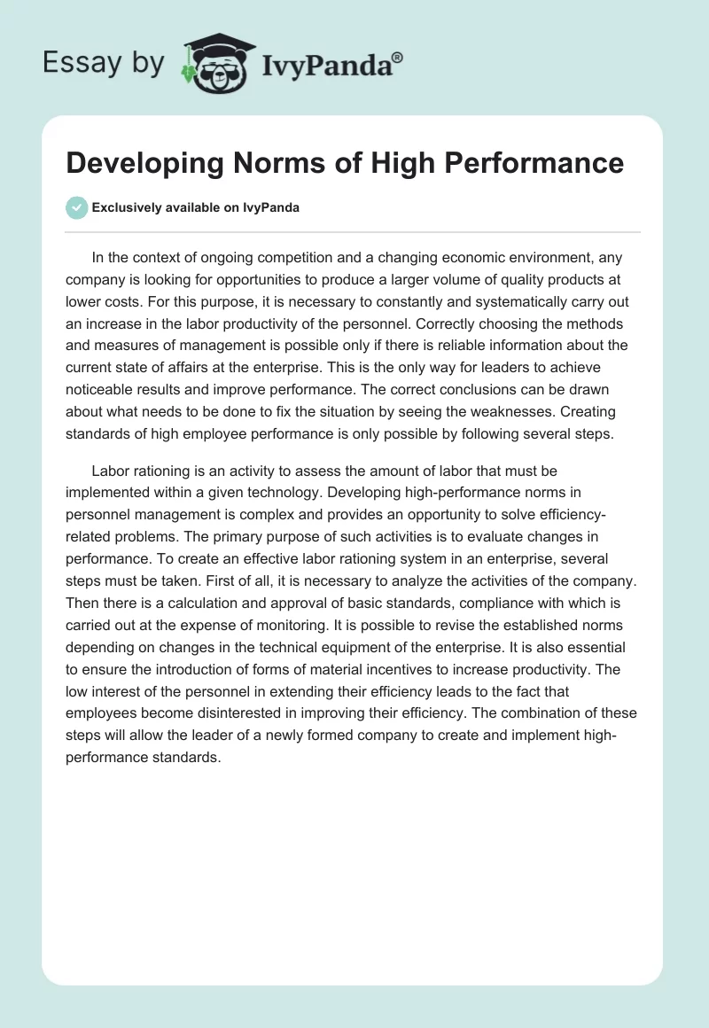 Developing Norms of High Performance. Page 1