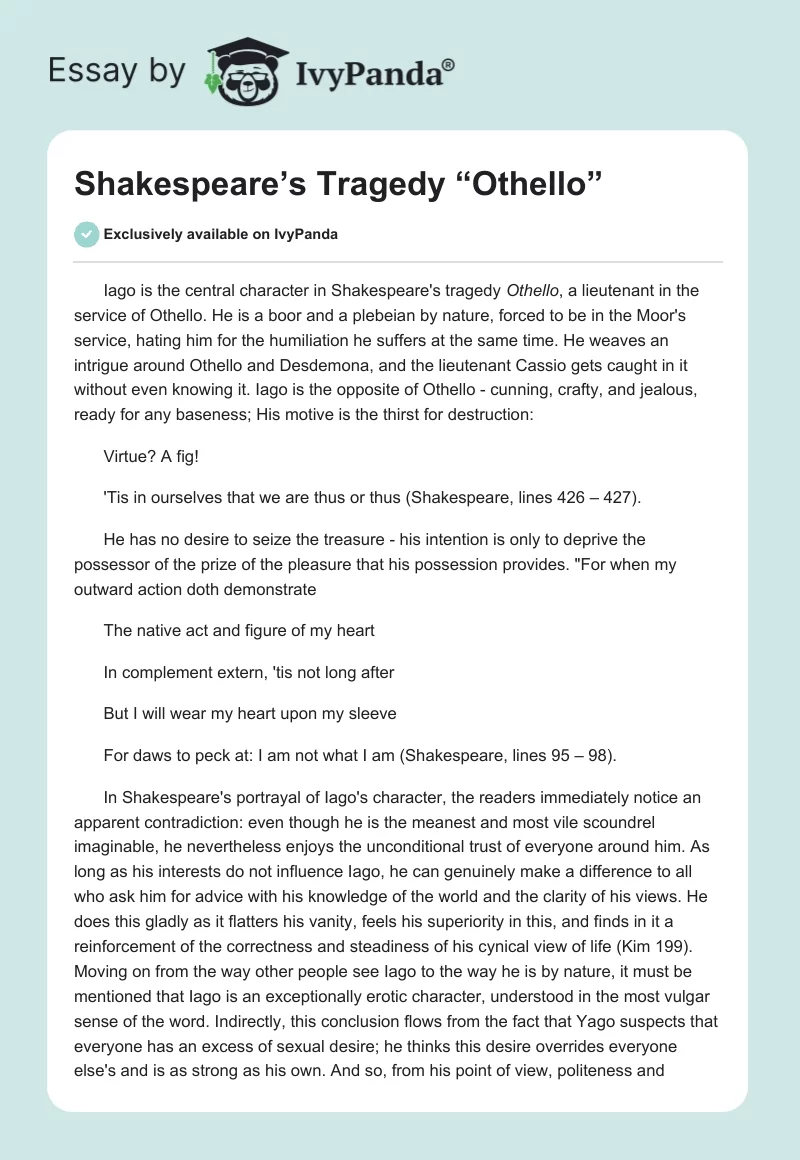 Shakespeare’s Tragedy “Othello”. Page 1