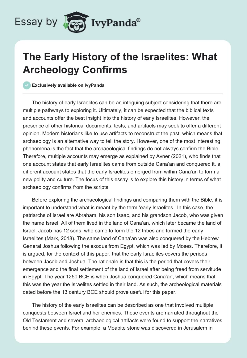 The Early History of the Israelites: What Archeology Confirms. Page 1