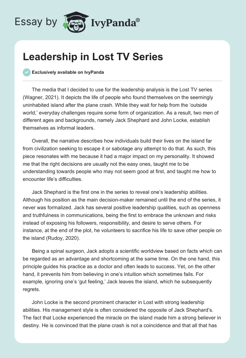 Leadership in Lost TV Series. Page 1