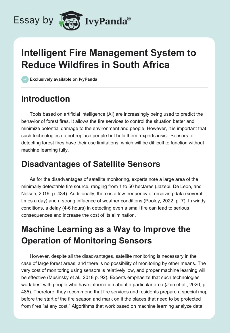 Intelligent Fire Management System to Reduce Wildfires in South Africa. Page 1