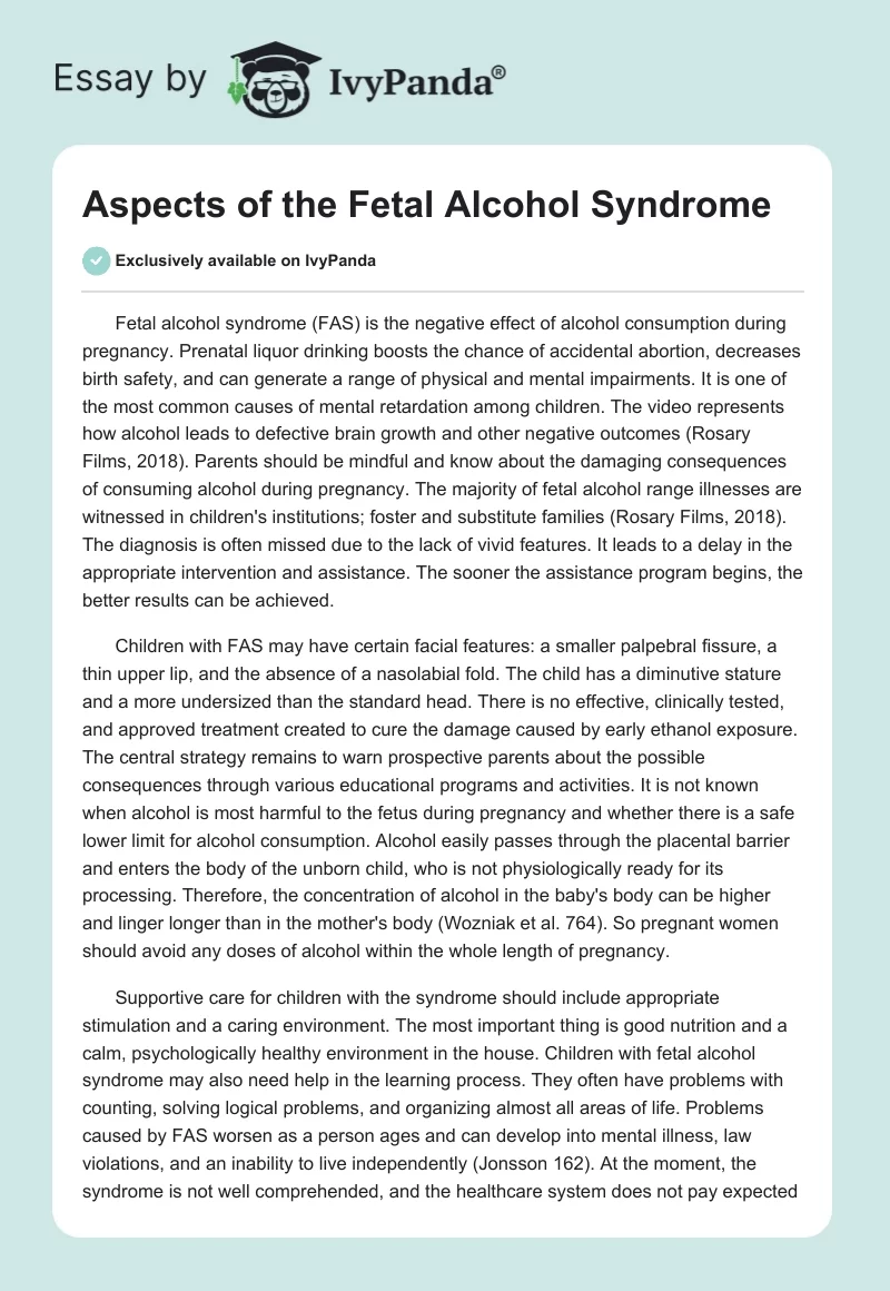 Aspects of the Fetal Alcohol Syndrome. Page 1