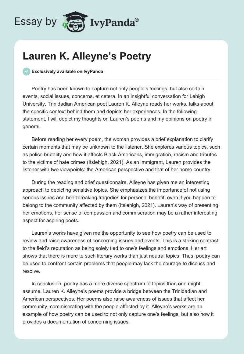 Lauren K. Alleyne’s Poetry. Page 1