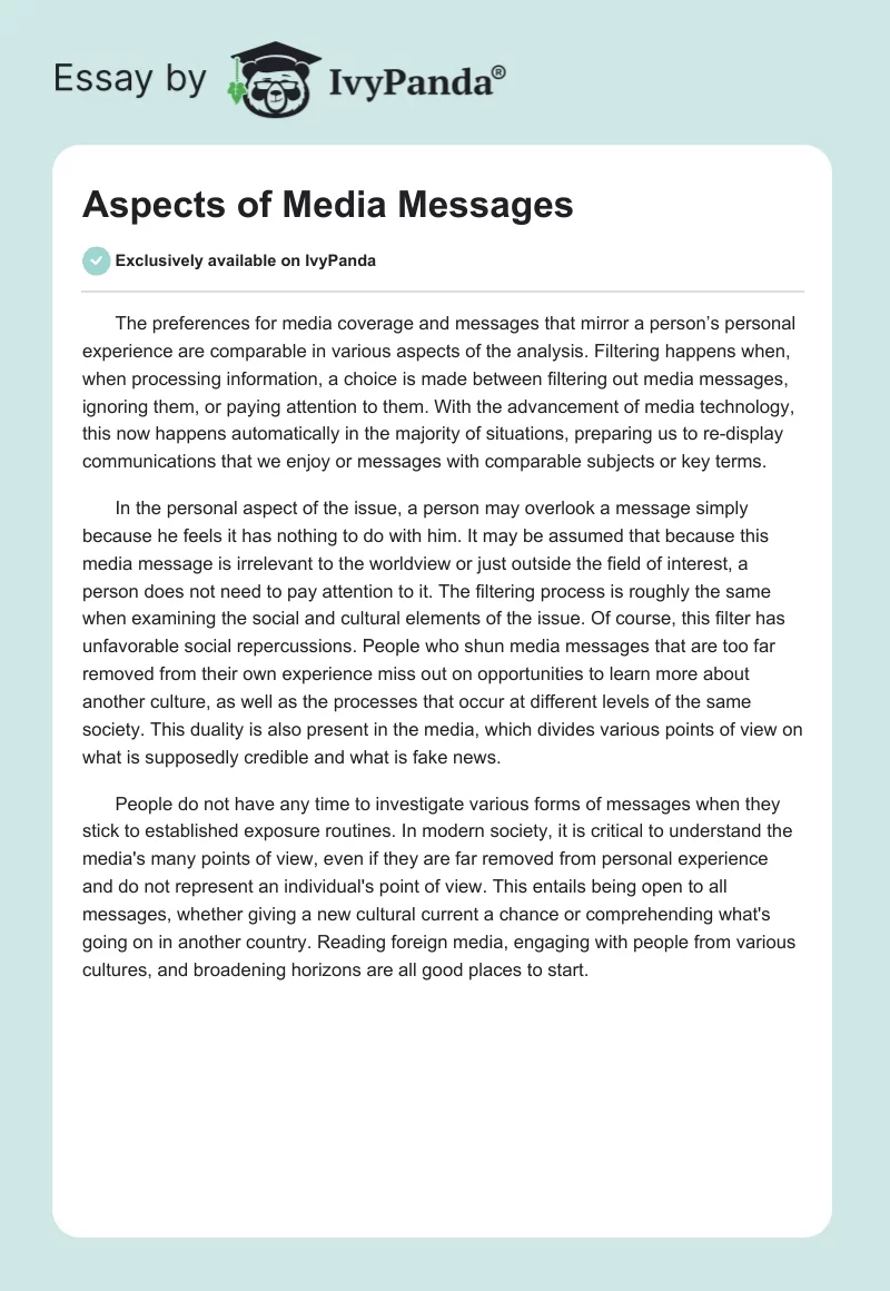Aspects of Media Messages. Page 1