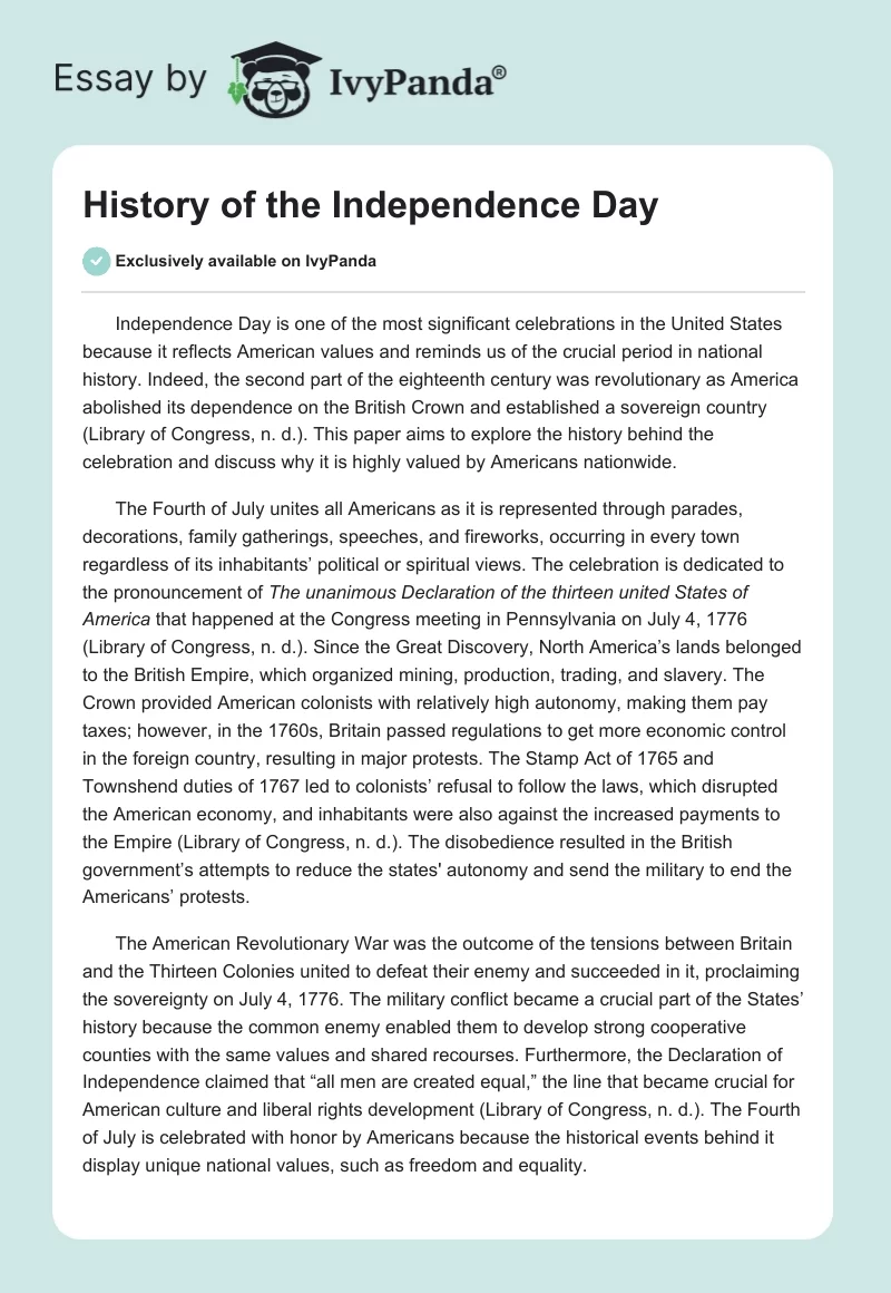 History of the Independence Day. Page 1