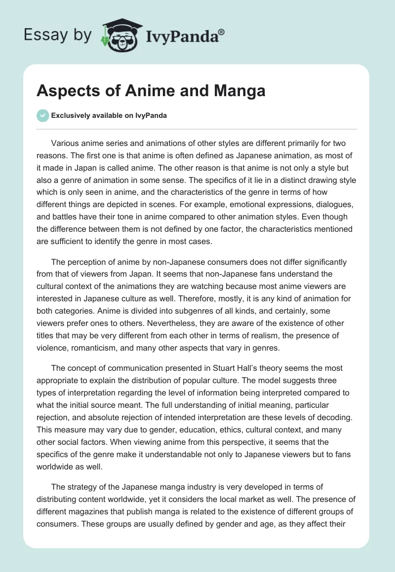 Aspects of Anime and Manga. Page 1